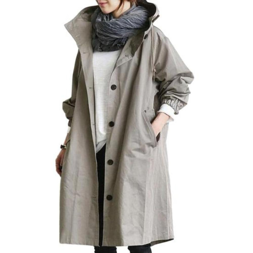 (light grey, L) Women Elegant Trench Coats Double Breasted Lightweight Windproof Plus Size Solid Color Mid-length Trenchcoat