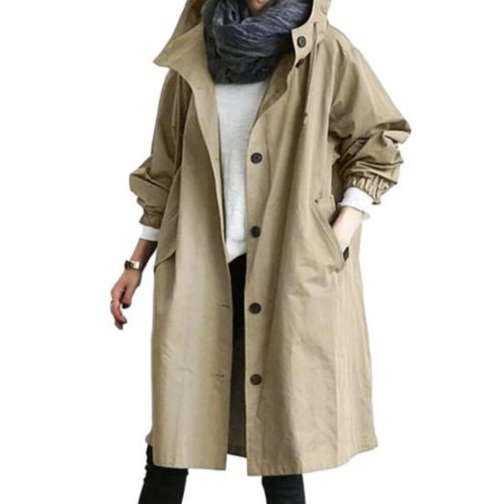 (khaki, 4XL) Women Elegant Trench Coats Double Breasted Lightweight Windproof Plus Size Solid Color Mid-length Trenchcoat
