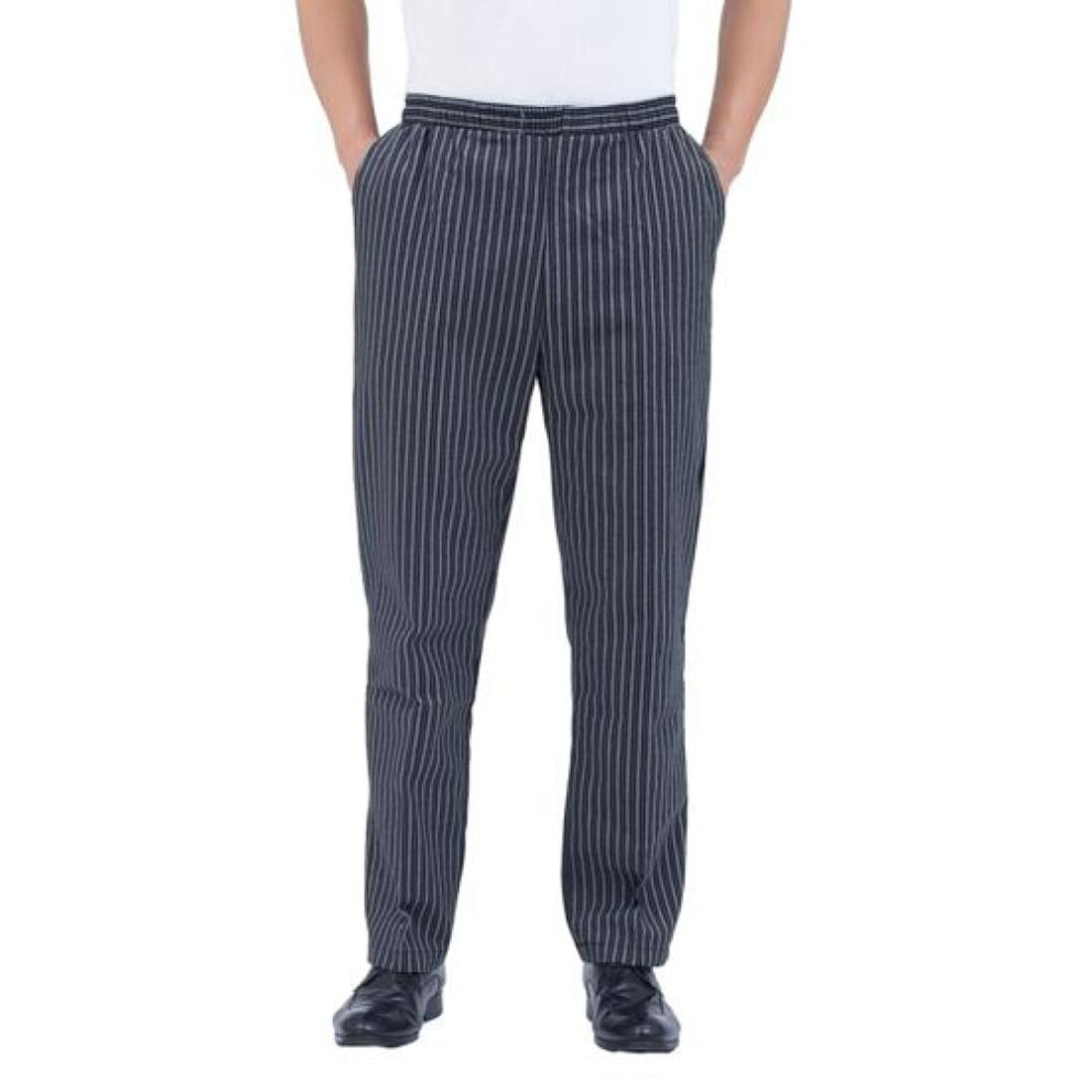 (cool black, 2XL) Chef Pants Unisex Loose Elastic Waist Soft Pockets Stretchy Service Cook Restaurant Uniform Waiter