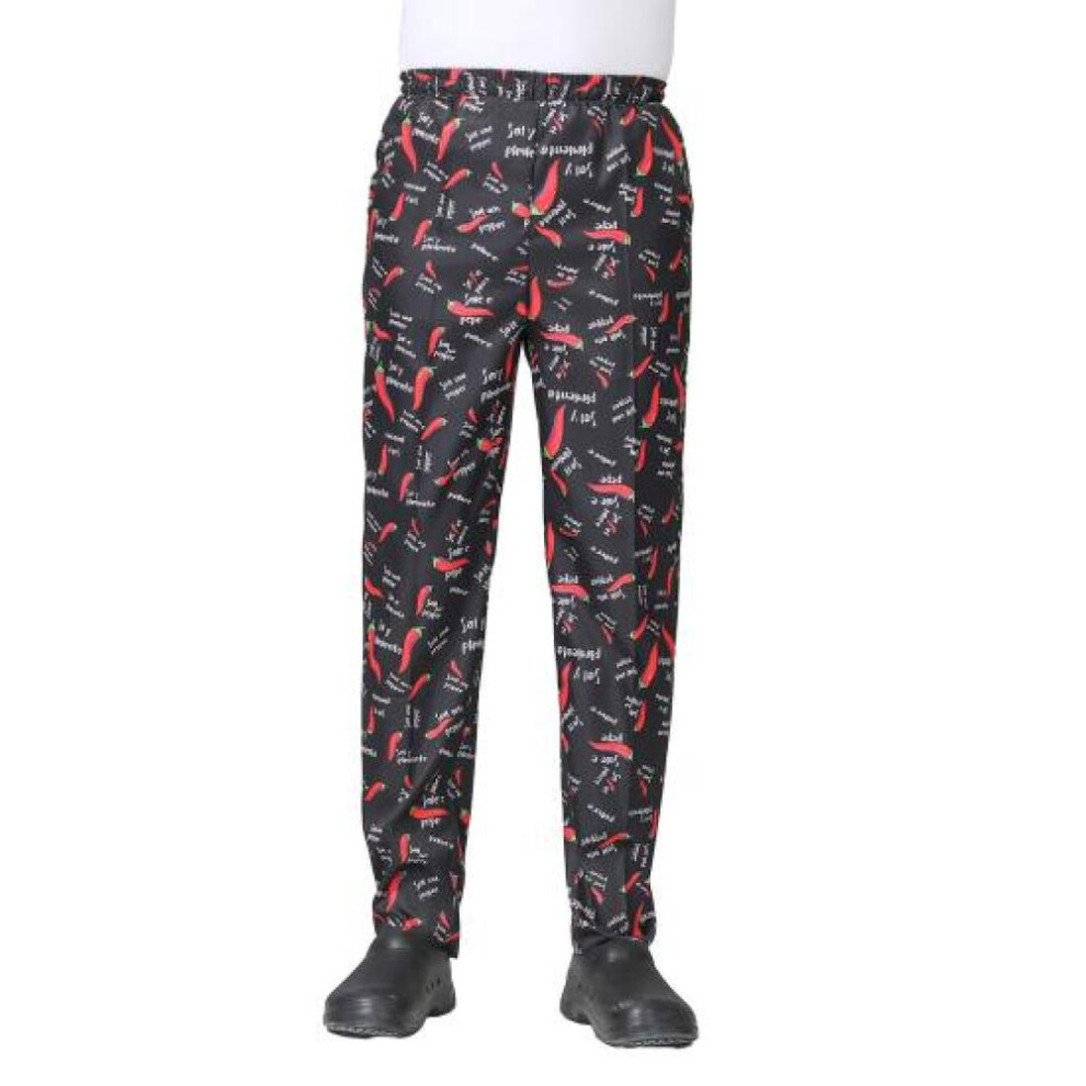 (red black, 3XL) Chef Pants Unisex Loose Elastic Waist Soft Pockets Stretchy Service Cook Restaurant Uniform Waiter