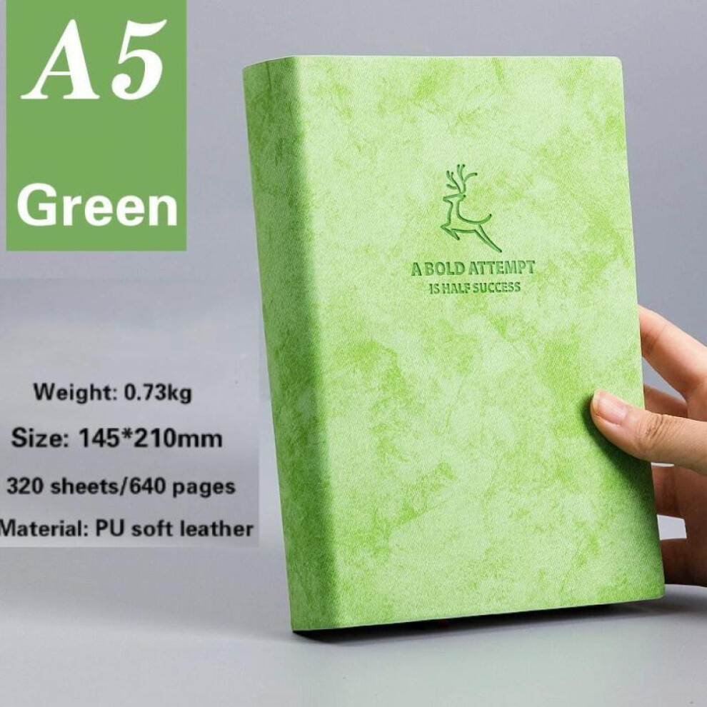 (green, A5 Blank) Ultra-thick 640-page Notebook Thickened And Enlarged Soft Leather Hand Account Diary Notebook Student Reading Classroom Horizontal Line/blank Notebook