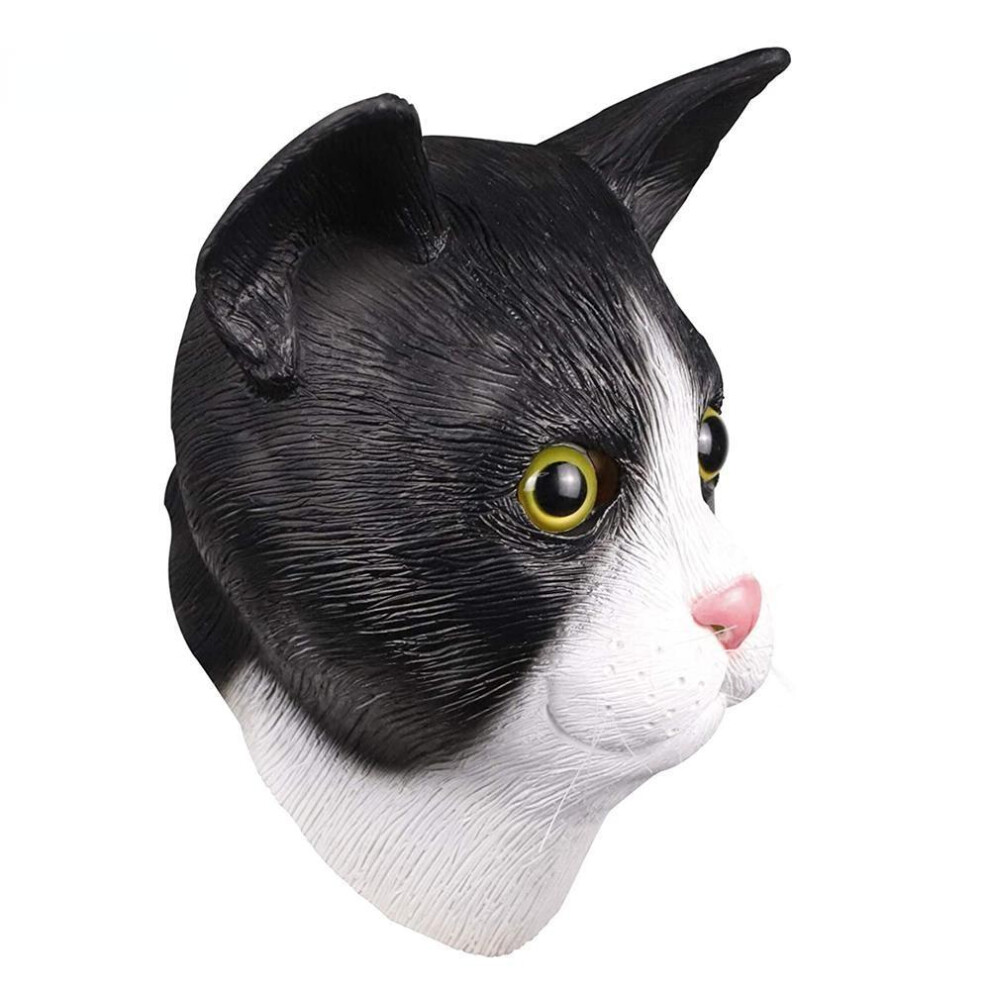 (black, 10*10*10) Cute Cat Mask Halloween Costume Party Novelty Animal Head Rubber Latex Mask Black And White For Party