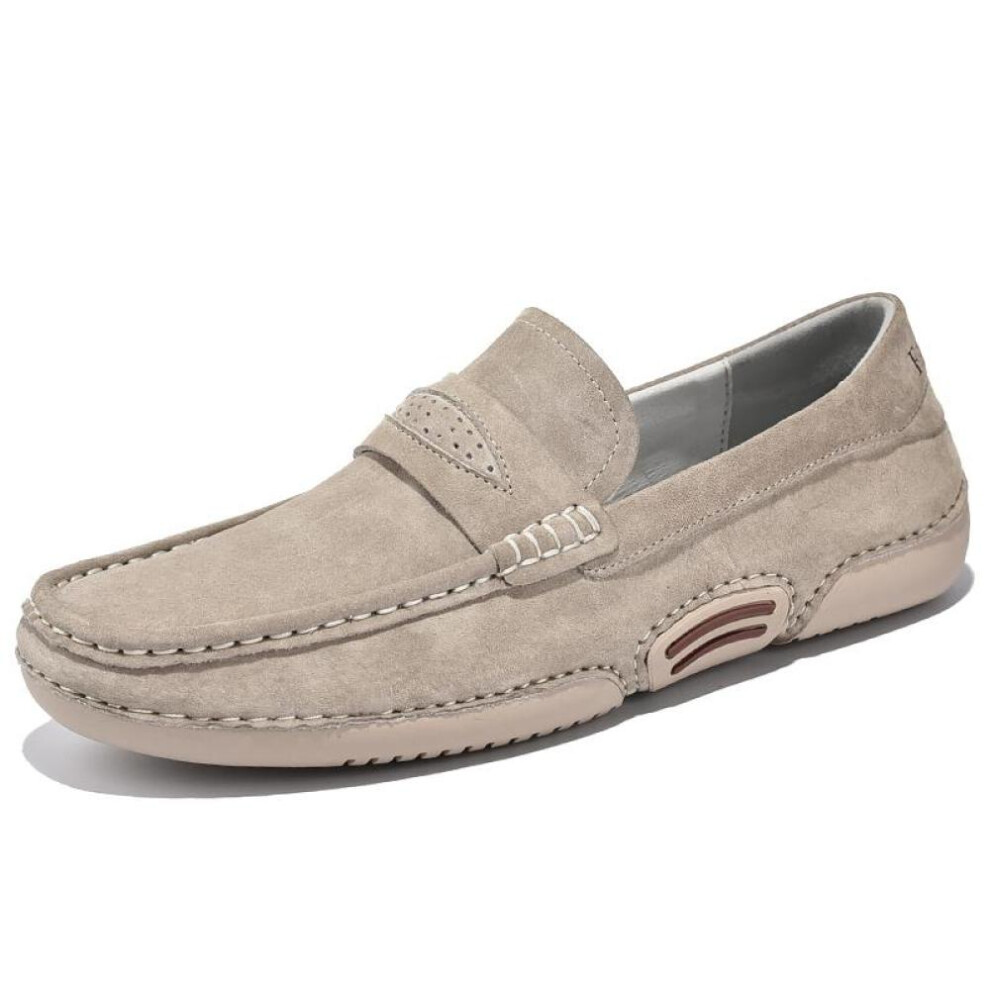(beige, 44) Plus Size Genuin Leather Men&apos;s Shoes Loafers Cow Suede Leather Casual Shoes Men Comfortable Moccasins Men Flats Shoes