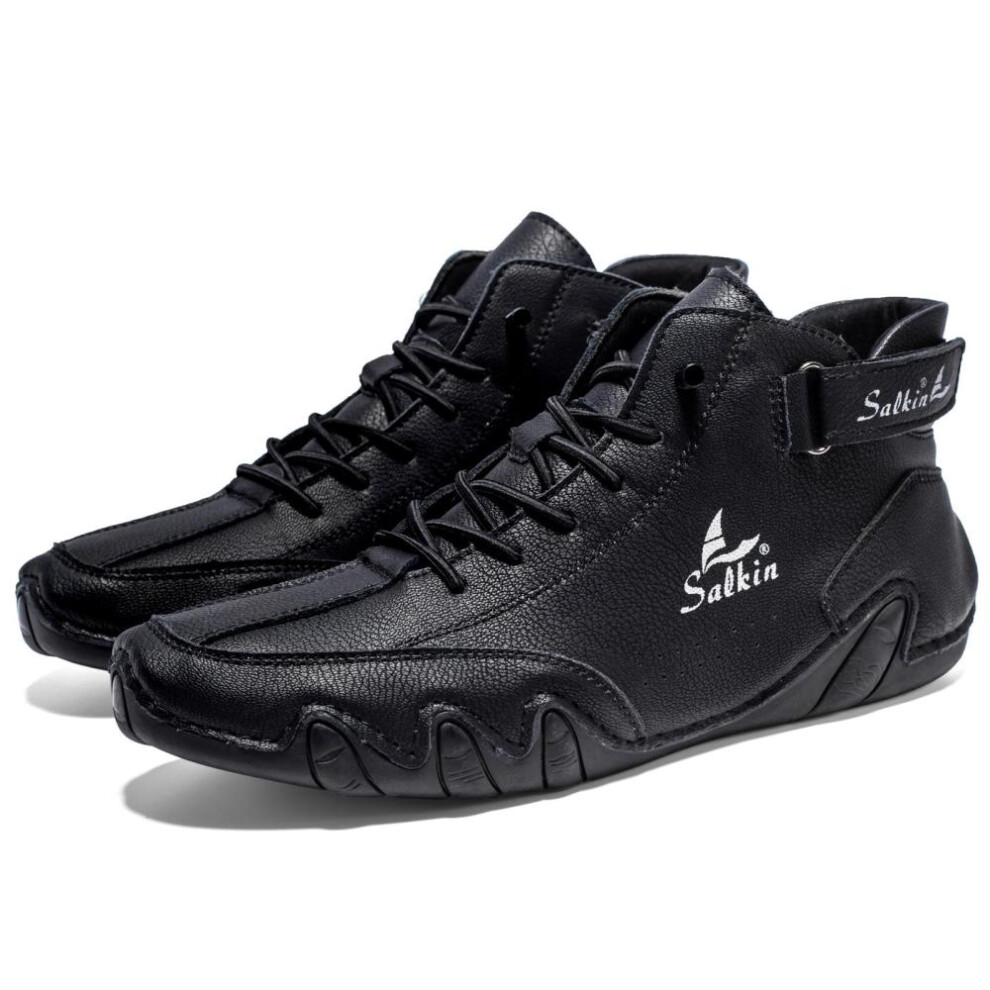 (black, 39) Hand-stitching Split Leather Shoes Men Loafers Comfortable Ankle Boots For Men Casual Shoes Moccasins Man Flats Shoes