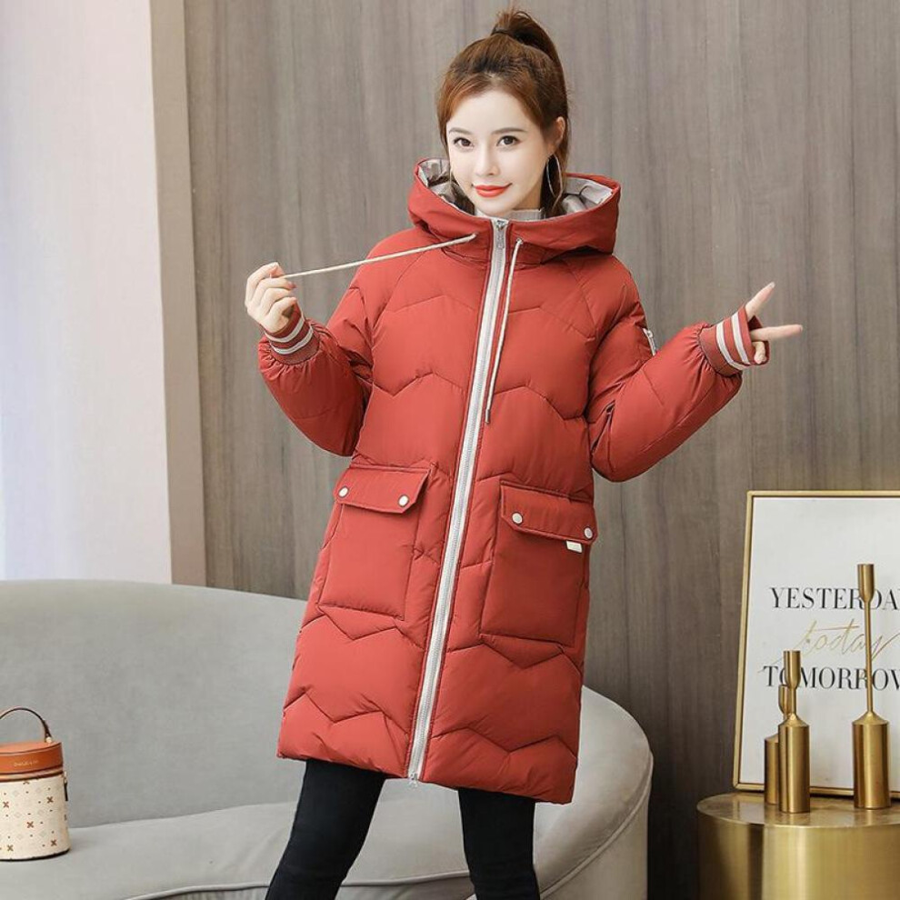 (red, 4XL) Women Winter Warm Coat Fashion Hooded Down Jacket Cotton Padded Long Female Zipper Outerwear