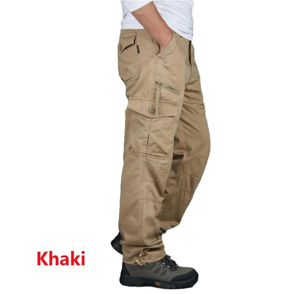 (khaki, 4XL) New Fashion Men's Cotton Casual Work Pants Cargo Pants Men Outwear Multi Pocket Tactical Military Army Straight Slacks Pants Trouser