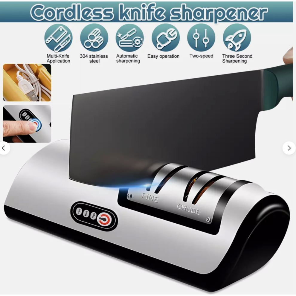 2-Stage Wireless Electric Knife Sharpener, USB Rechargeable