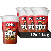 Pot Noodle King Pot Noodle Instant Vegetarian Snack quick-to-make noodles , Beef & Tomato Flavour 12x 114 g