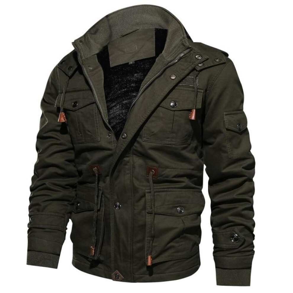 (green, 4XL) Men&apos;s Winter Fleece Jackets Warm Hooded Coat Thermal Thick Outerwear Men Military Jacket