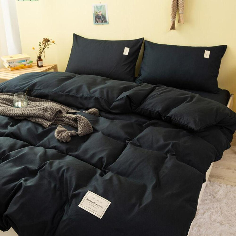 (navy blue, 220*240cm) Pure Color Bed Linen And Duvet Cover Bedding Double Four-piece Suit