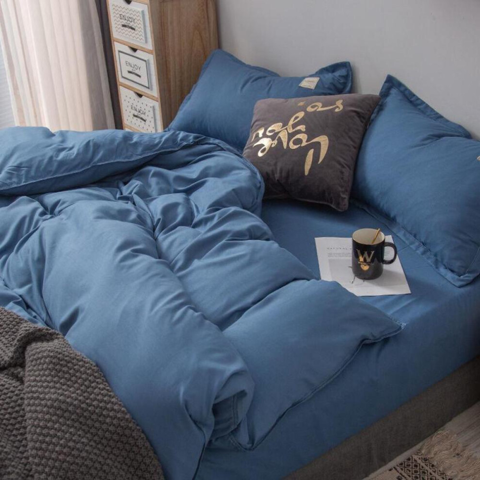 (sapphire blue, 150*200cm) Pure Color Bed Linen And Duvet Cover Bedding Double Four-piece Suit