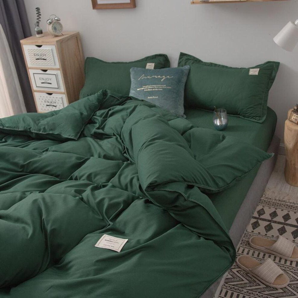 (dark green, 180*220cm) Pure Color Bed Linen and Duvet Cover Bedding Double Four-piece Suit