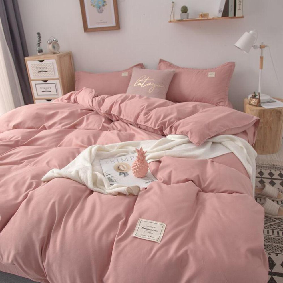(light pink, 180*220cm) Pure Color Bed Linen And Duvet Cover Bedding Double Four-piece Suit