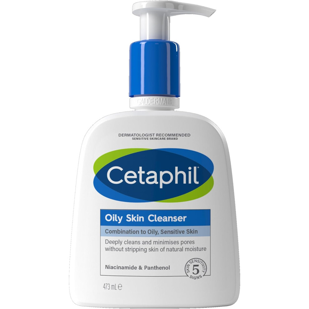 Cetaphil Oily Skin Cleanser, 473ml, Face Wash, For Combination to Oily Sensitive Skin, With Niacinamide