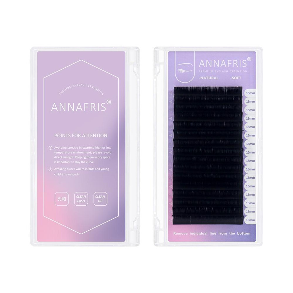 (black, 0.10mm D 10mm) Annafris Single Eyelashes 0.10mm 8~15mm Premium Individual Hand Made Volume Mink False Lashes Extension 16lines Maquillaje Cilios