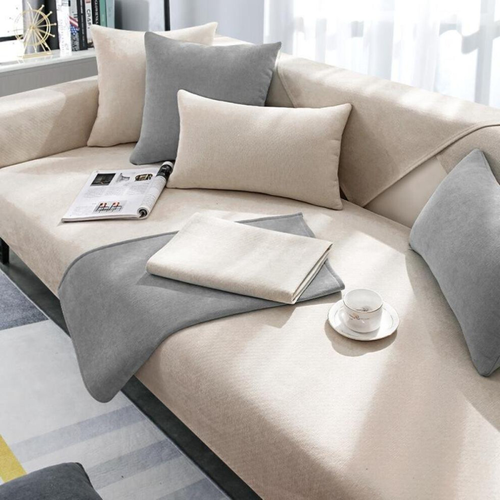 (beige, 90*90) Chenille Sofa Cushion Four Seasons Universal Simple Modern Gray Cover Cloth Non-slip Cushion Light Luxury Sofa Cover Cover Towel