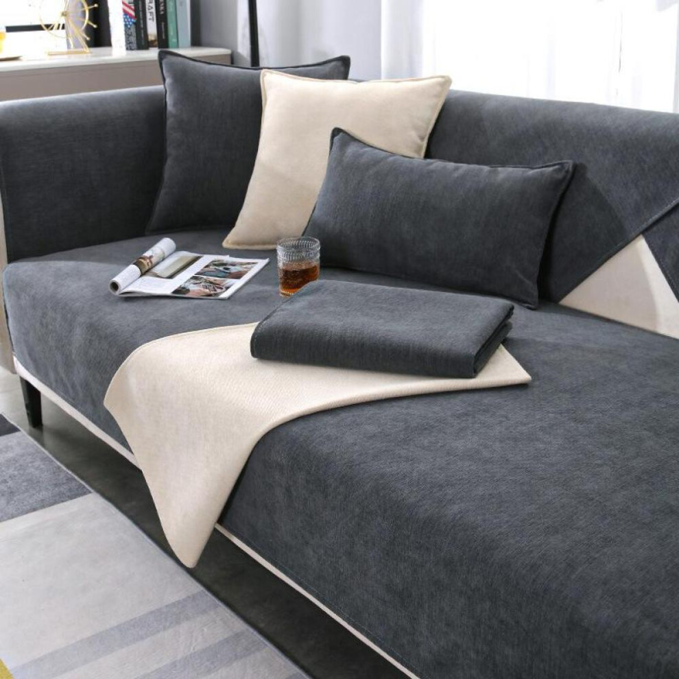 (dark grey, 90*180) Chenille Sofa Cushion Four Seasons Universal Simple Modern Gray Cover Cloth Non-slip Cushion Light Luxury Sofa Cover Cover Towel