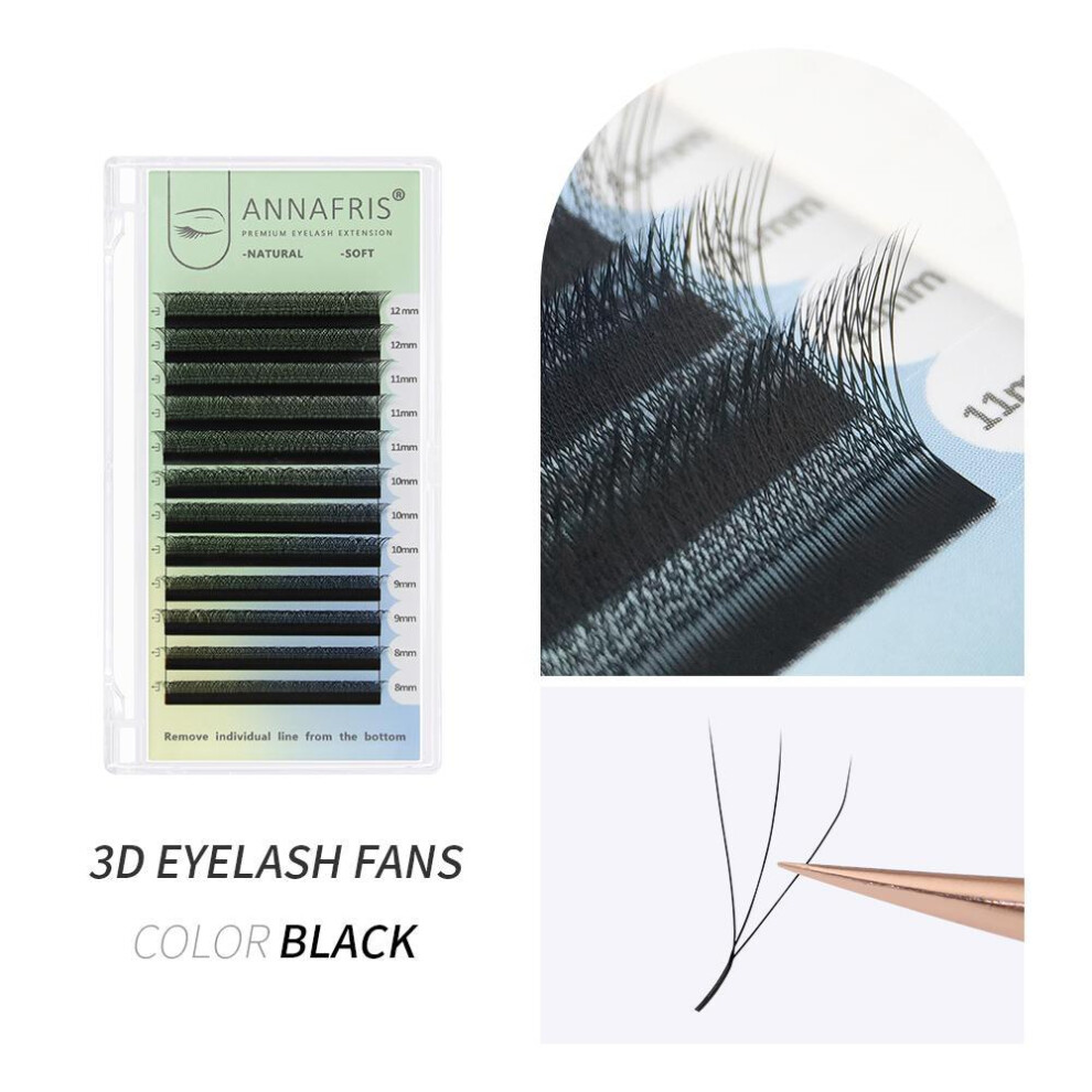 (black, 0.07mm  C  8mm) Annafris W-shaped 3D Clover Premade Volume Fans Eyelash Extensions 0.07mm Thickness C/d Curl Natural Soft Matte Mink W False Lashes