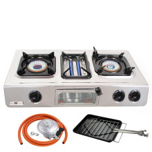 (Butane 28mbar Clip-on 21mm) Portable Gas Stove 3 Burner Grill Oven Toast G-87