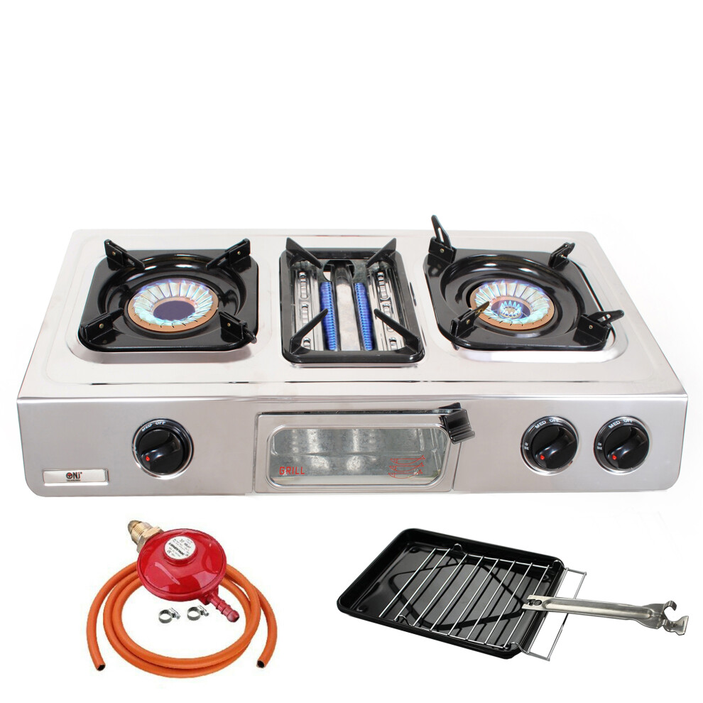 (Propane 37mbar Screw-on) Portable Gas Stove 3 Burner Grill Oven Toast G-87