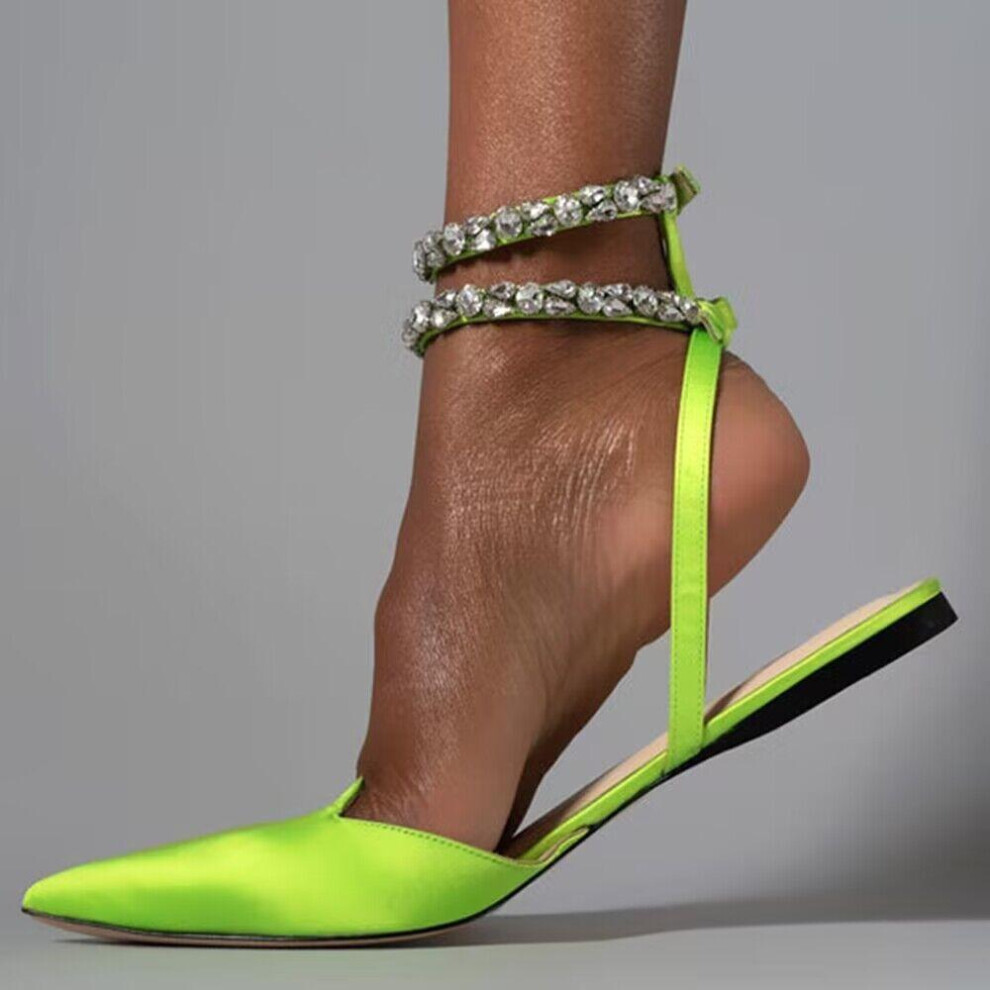 (green, 35) Sandals Women&apos;s 2024 Summer Pointed Toe Rhinestones Sexy Strappy Flat Sandals Women