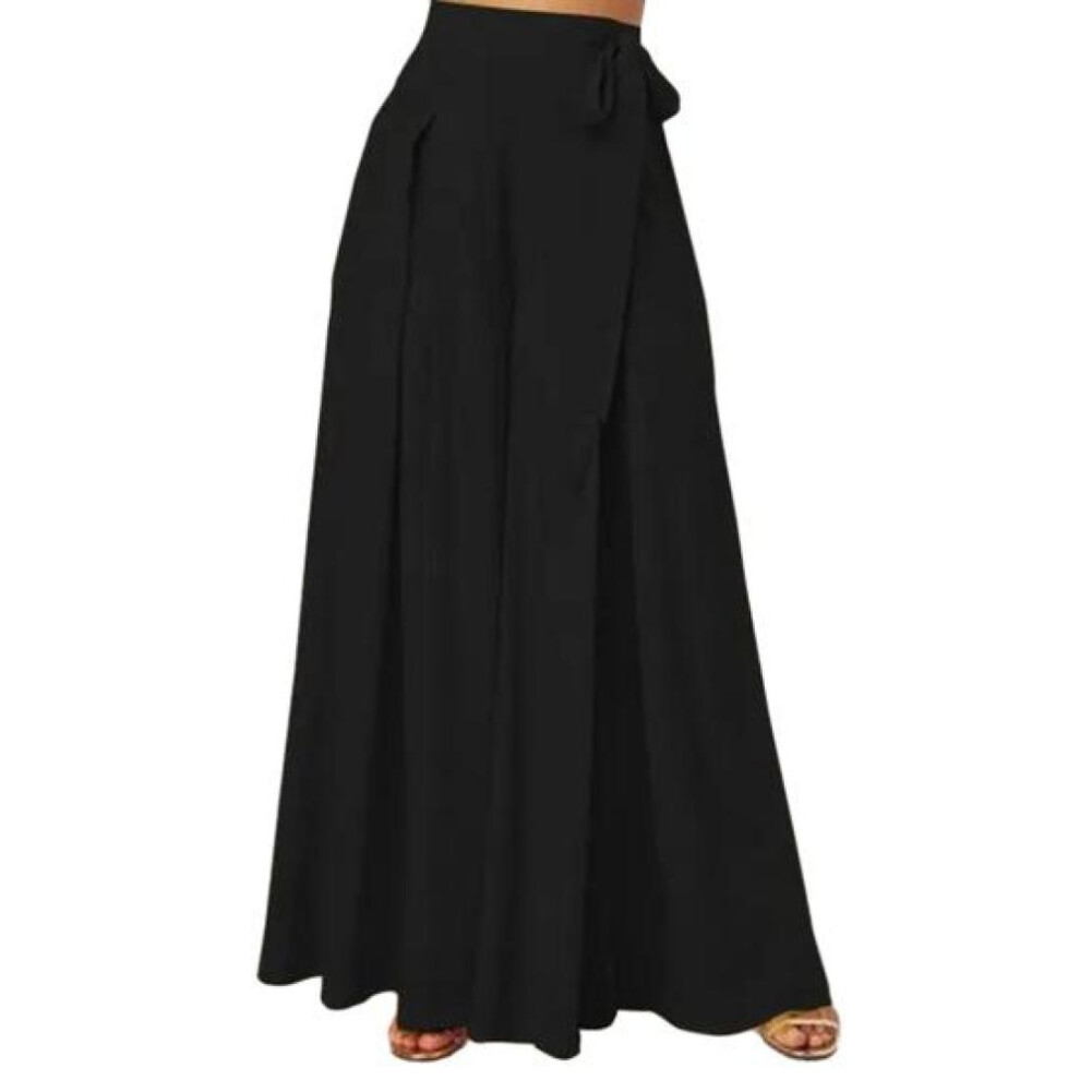 (black, M) Women Skirt Pants Wide Leg Lace-up Bow High Waist Loose Solid Color A-big Hem Deep Crotch Full Length Casual Dance Performance Culottes Long Trousers