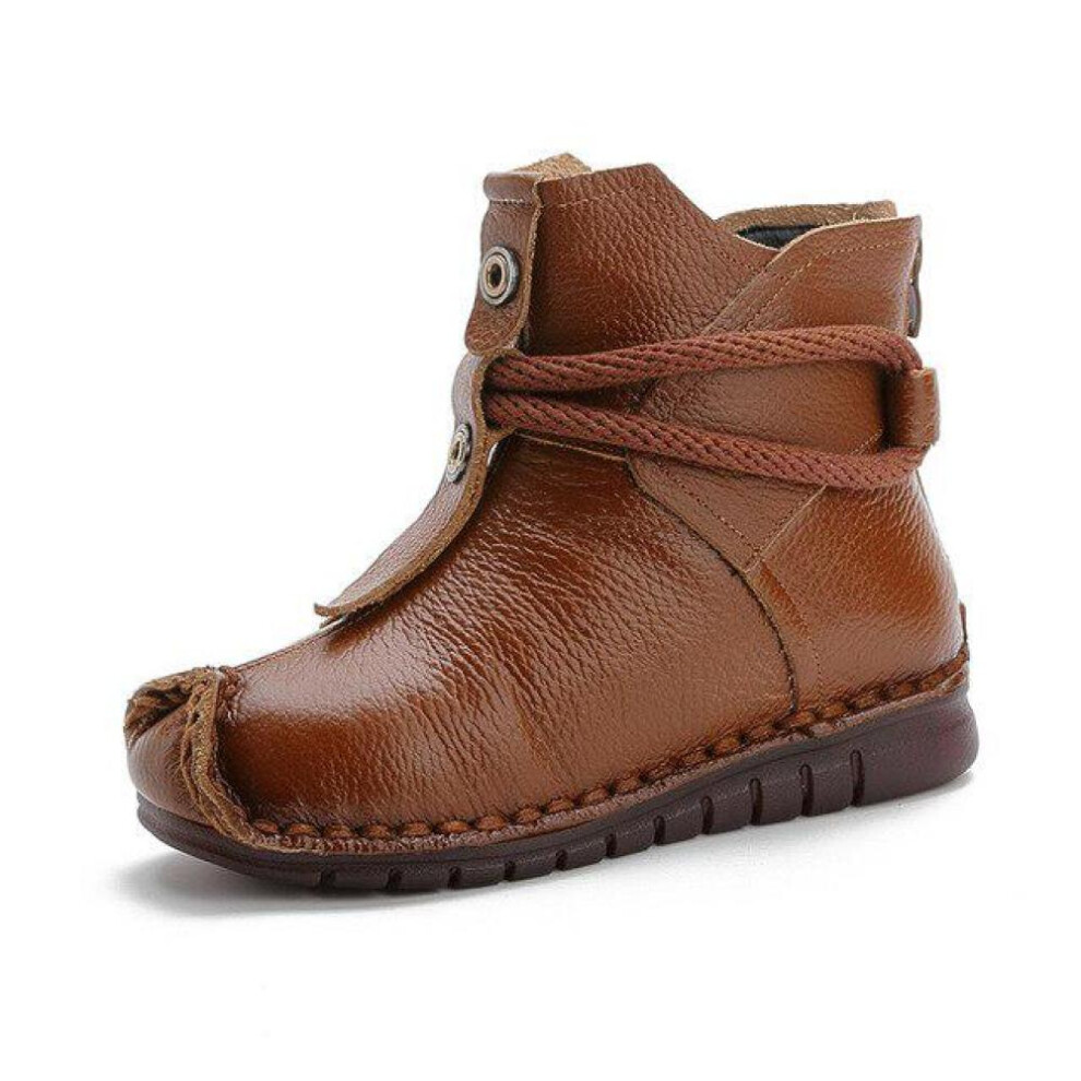 (brown, 38) Genuine Leather High Quality Ankle Boots Women&apos;s Boots New Short Boot Winter Purple Gray Flats Boots