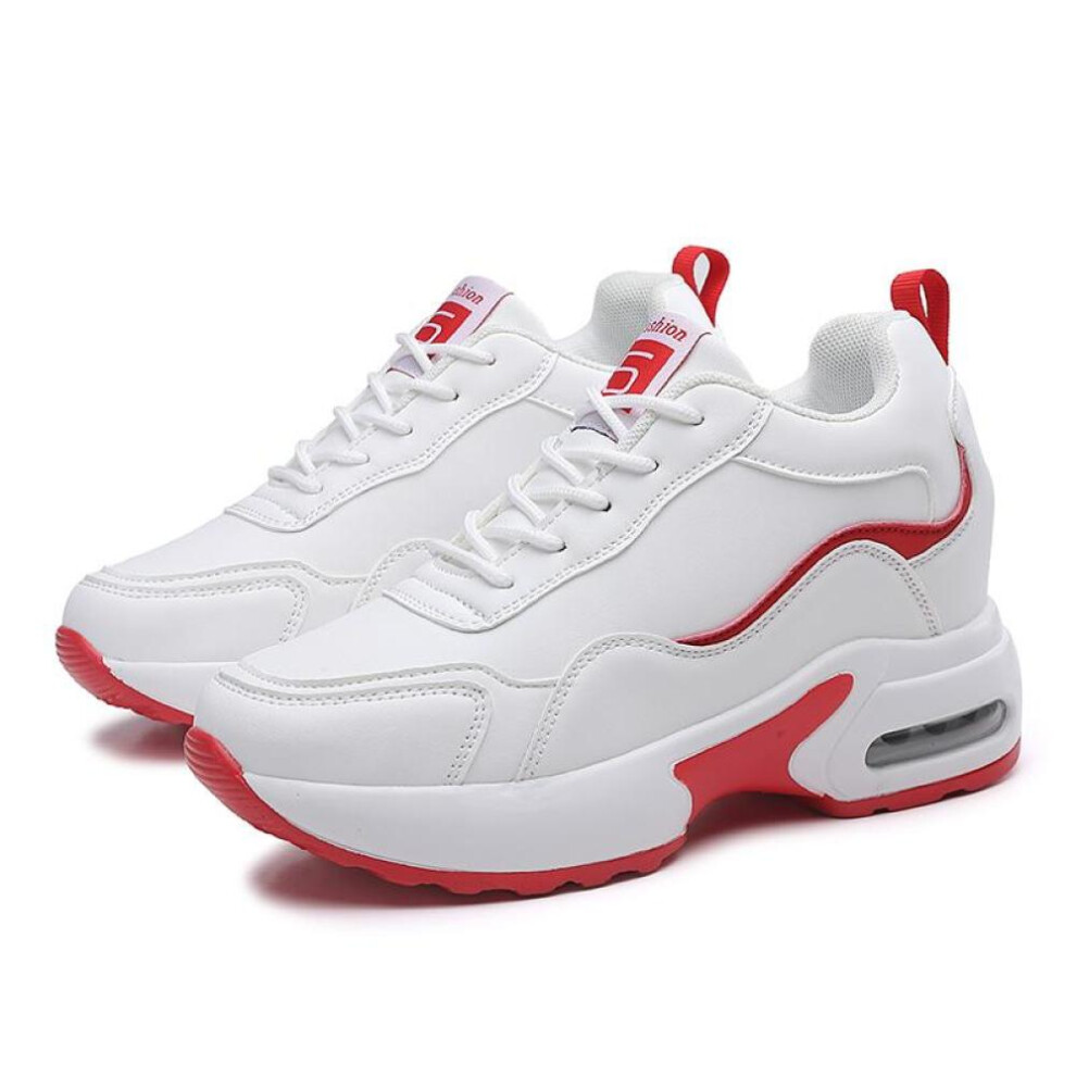 (white,red, 37) Tuinanle Woman&apos;s Sneakers Casual Lace Up Platform Shoes Ladies Cushioning Height Increasing Shoes