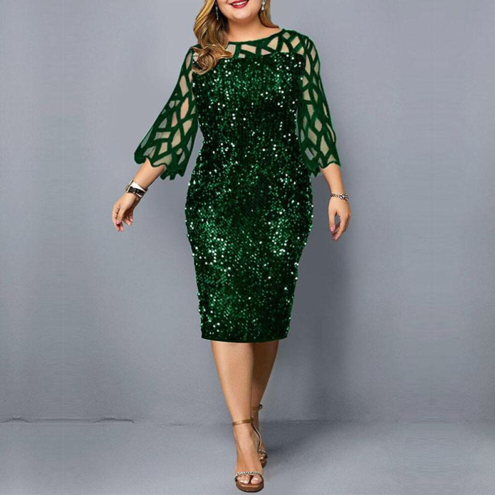 (green, 4XL) Party Dress Plus Size Ladies Midi Sequin Mesh Long Sleeve Lace Elegant Bodycon Xl-5xl Evening Dress