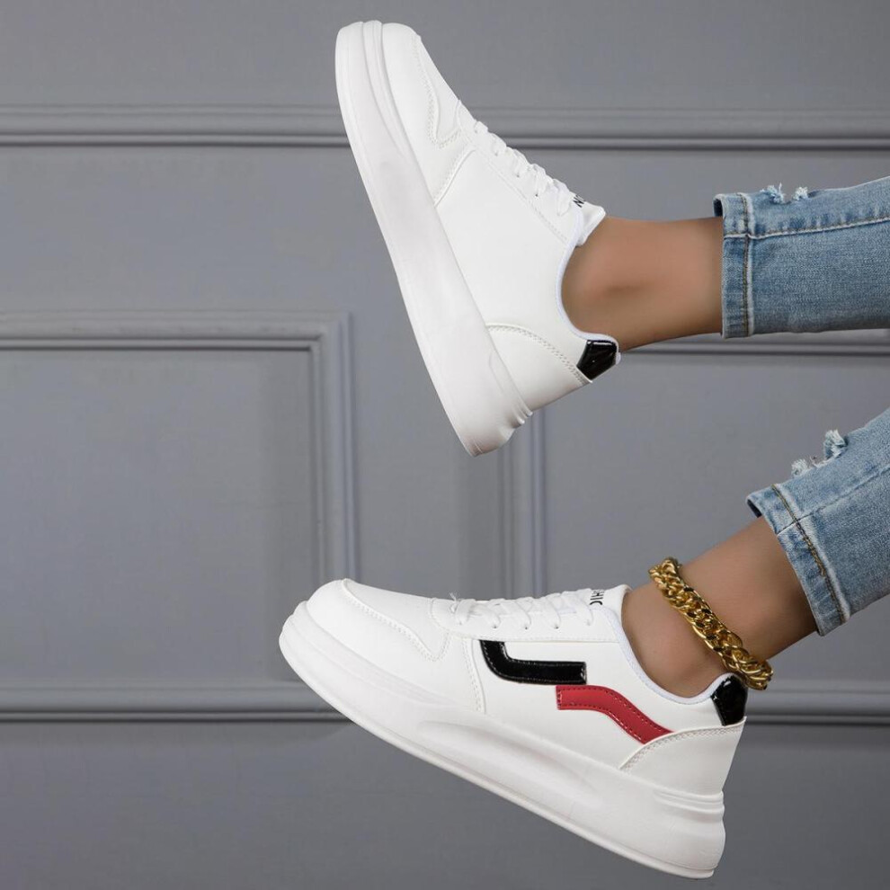 (black, 42) Mctin Women White Shoes Women&apos;s Pu Leather Sneakers Sports Shoes Flats Plus Size 36-42