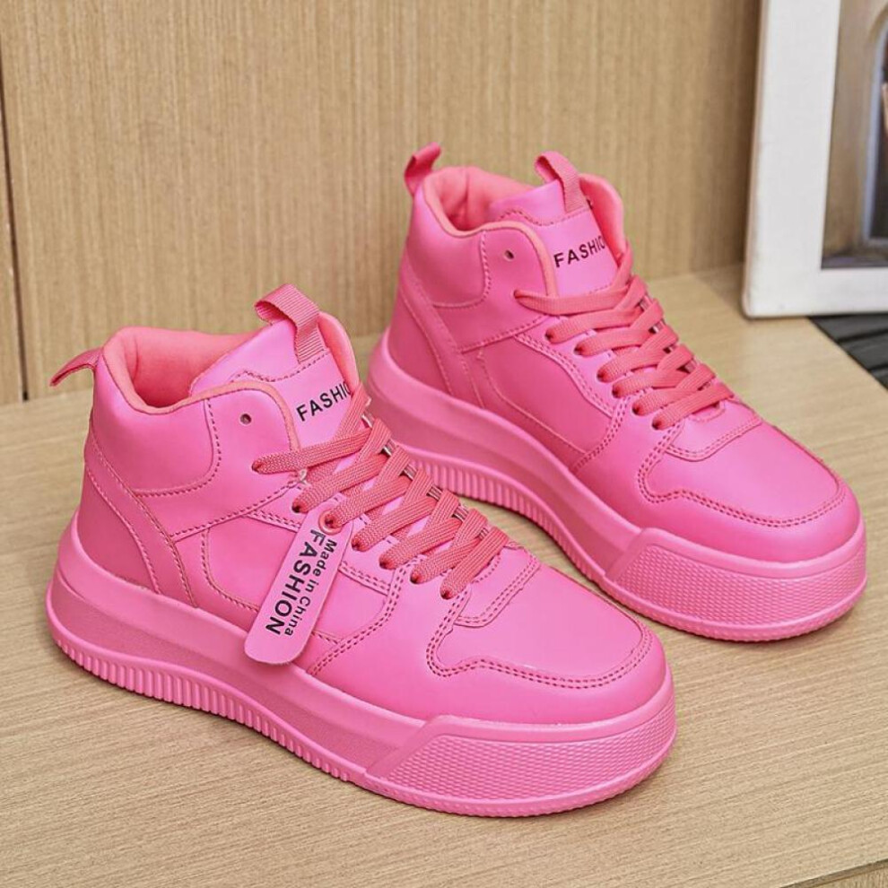 (pink, 36) Mctin Shoes For Women Spring Fall Lace Up Chunky Sneakers Casual High Tops Walking Shoes Couples
