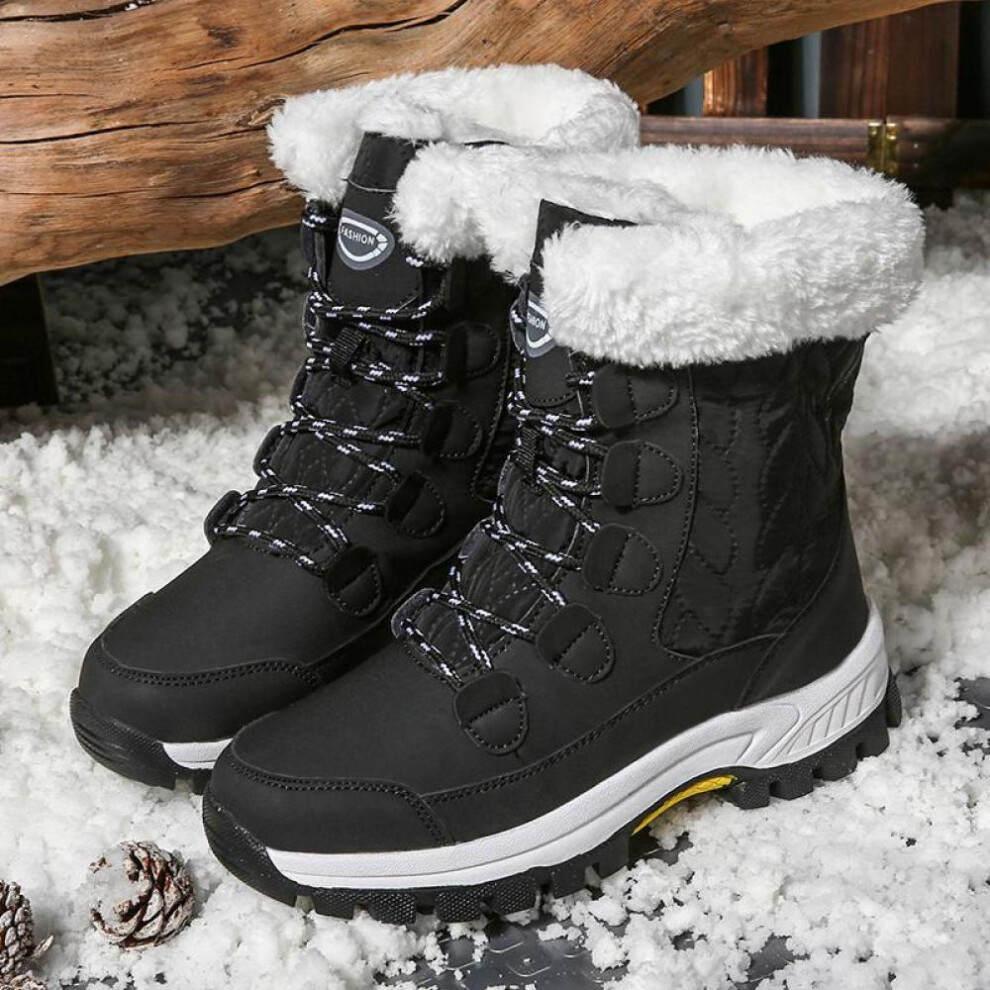 (black, 41) Tuinanle Women Snow Boots Waterproof Non-slip Warm Winter Boots Thick Fur Platform Shoes