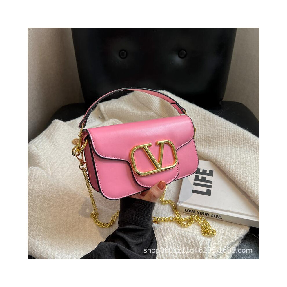 (Pink) Underarm chain bag, new trendy shoulder bag, fashionable small square bag, textured hand-held crossbody bag