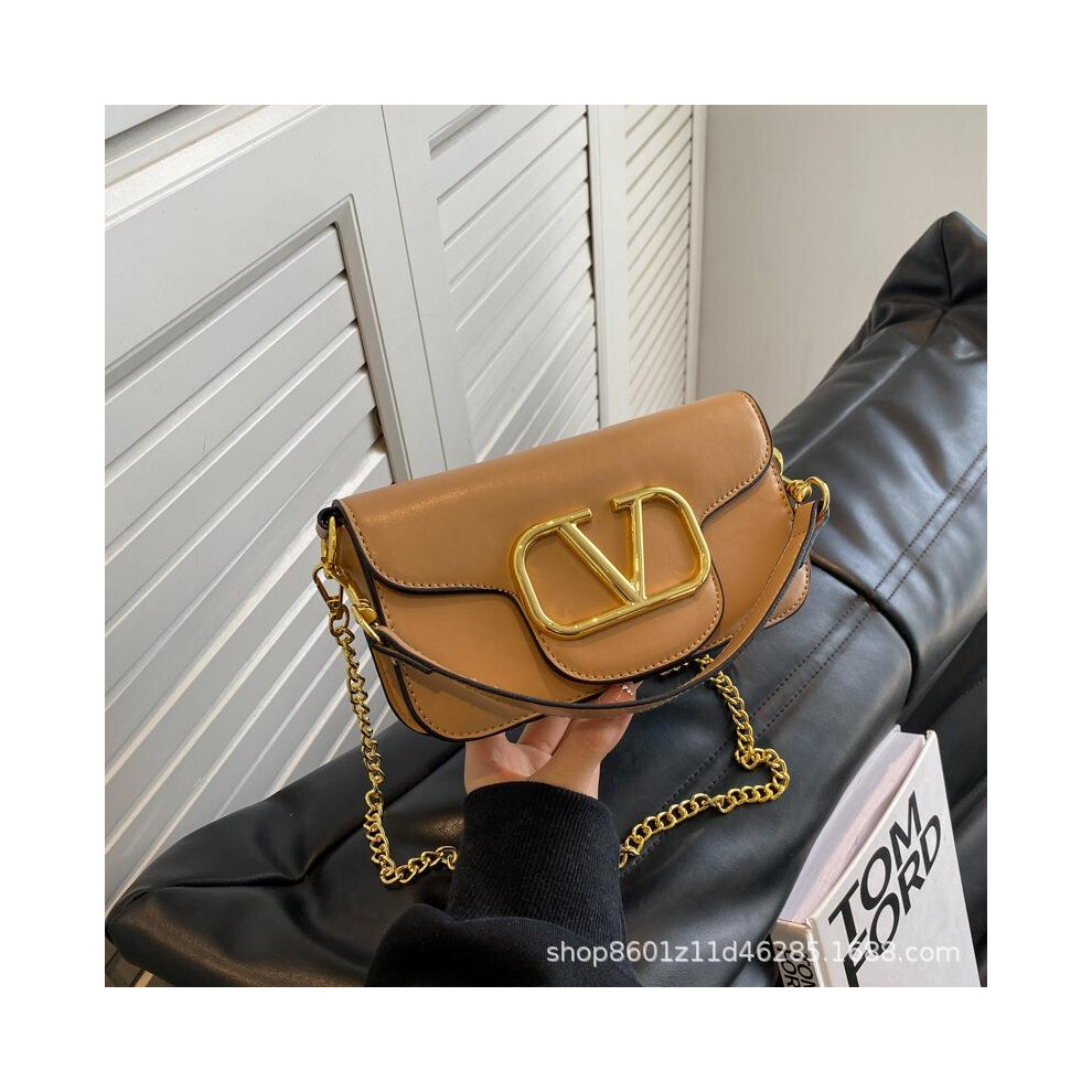 (Khaki) Underarm chain bag, new trendy shoulder bag, fashionable small square bag, textured hand-held crossbody bag