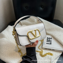 (White) Underarm chain bag, new trendy shoulder bag, fashionable small square bag, textured hand-held crossbody bag