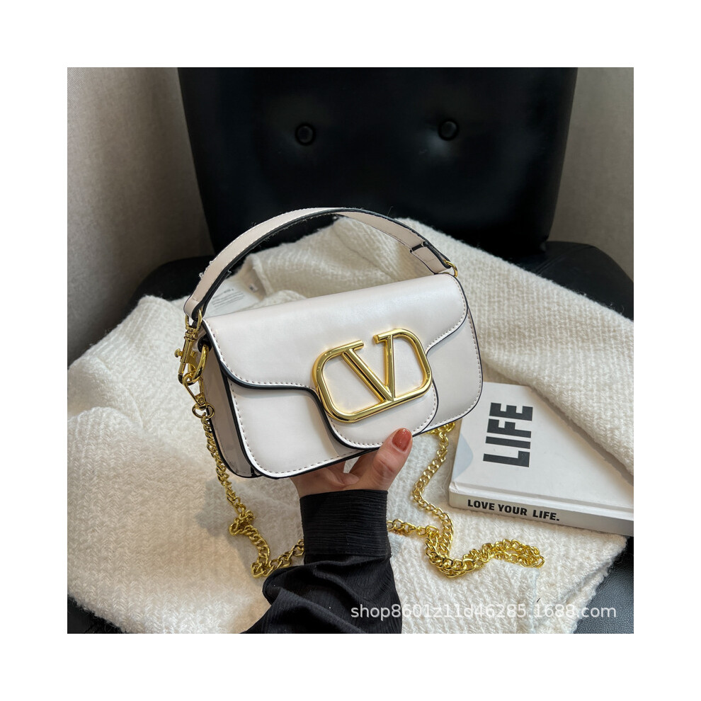 (White) Underarm chain bag, new trendy shoulder bag, fashionable small square bag, textured hand-held crossbody bag
