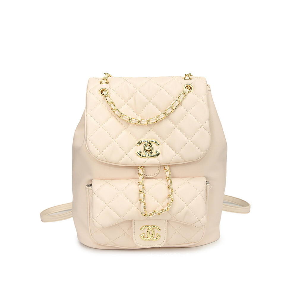 (White) New style women's bag high-end fashion rhombus embroidery chain backpack large capacity women's backpack-image-OPC-PFV2NKS-NEW