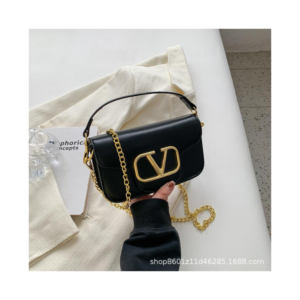 (Black) Underarm chain bag, new trendy shoulder bag, fashionable small square bag, textured hand-held crossbody bag
