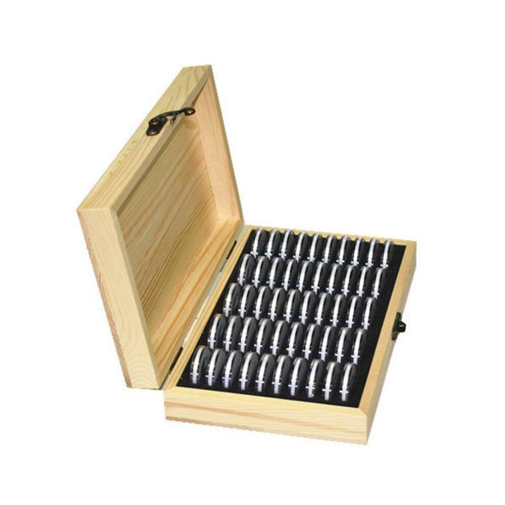 (21.5*13.5*4.5CM) 50pcs Round Coins Holders Wooden Storage Box Container Display Case
