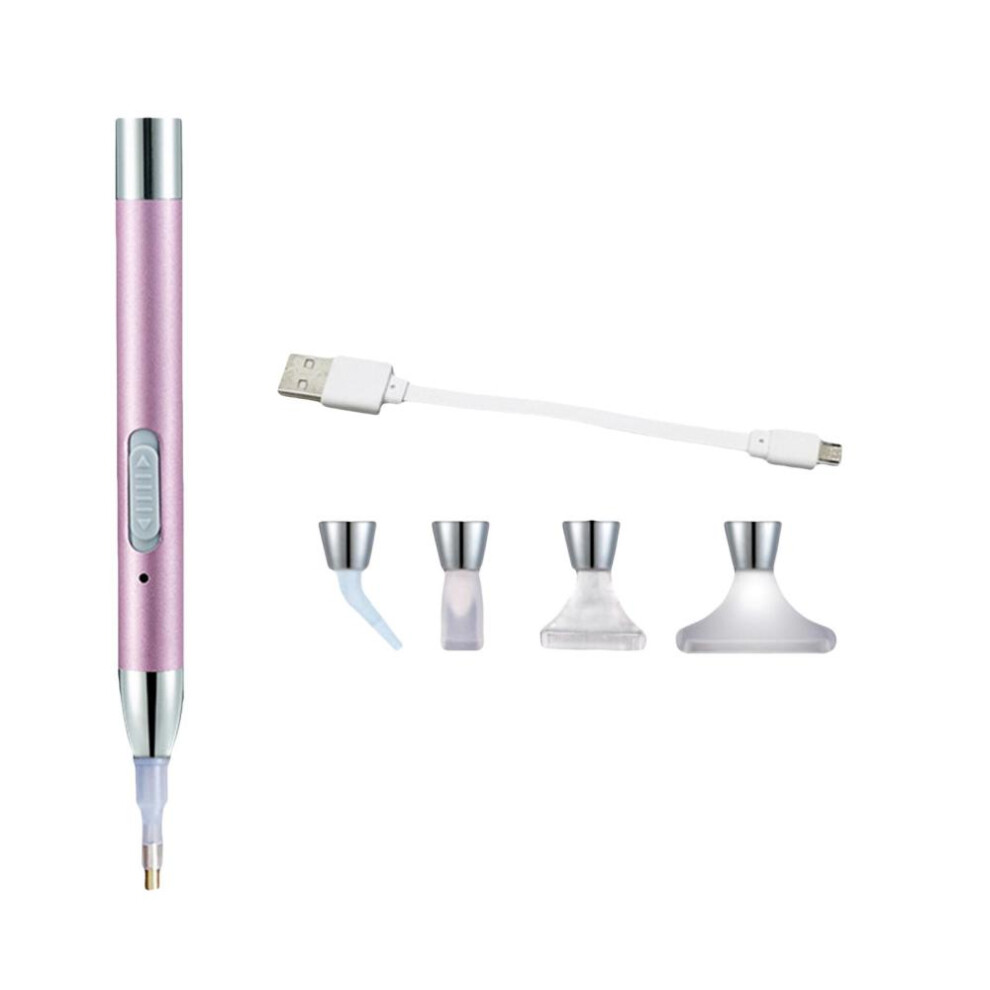 (purple, set 1) New Usb Rechargeable Lighting Point Drill Pen With 4 Heads 5d Diamond Painting Embroidery Accessories Diy Tools