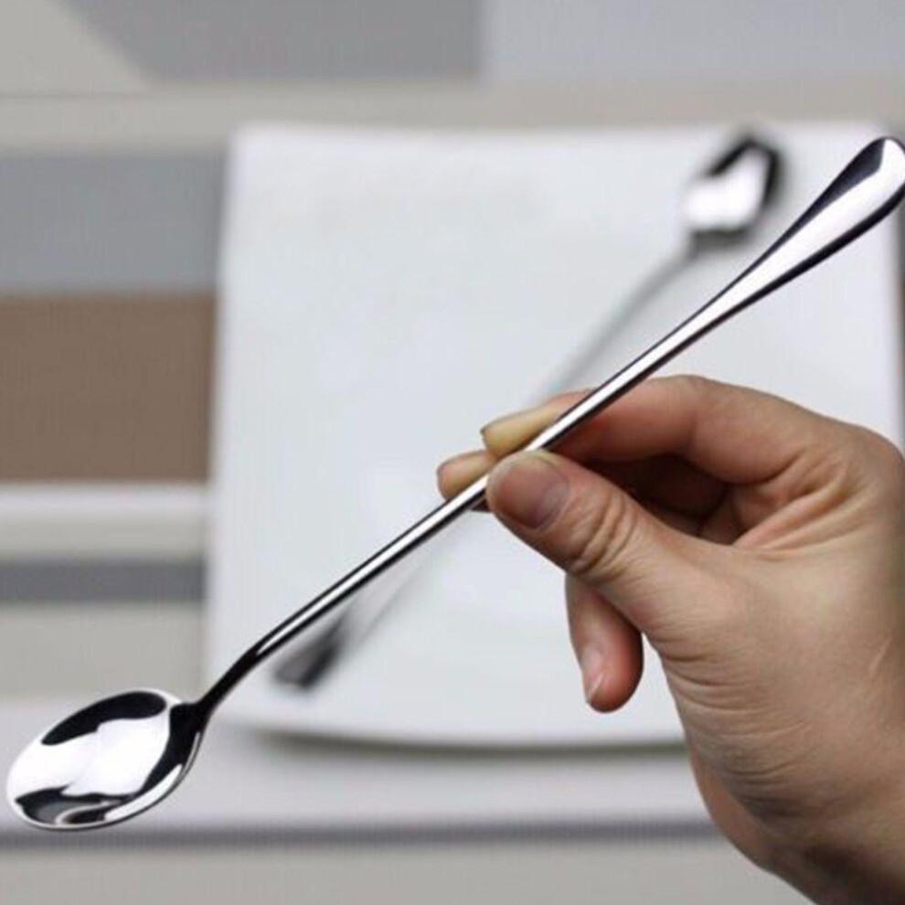 (as the picture) Round Dinner Dessert Long Coffee Stainless Steel Handled Tea Teaspoon  Spoons