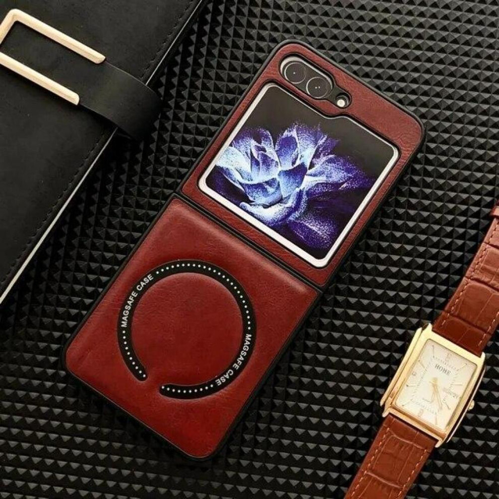 (blue, For  Z Flip 5) Leather For Magsafe Magnetic Wireless Charge Phone Case For Samsung Galaxy Z Flip 5 4 3 Flip5 Flip4 Flip3 5g Shockproof Cover