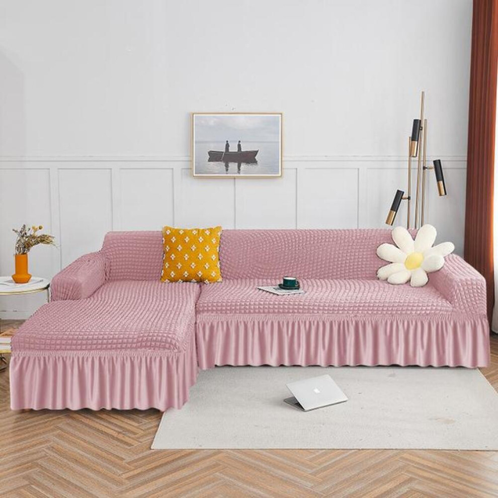 Seekers Skirt Sofa Cover L -Shaped Plain Striped Pattern Sofa Cover Living Room Elastic Ruffle Corner Sofa Cover