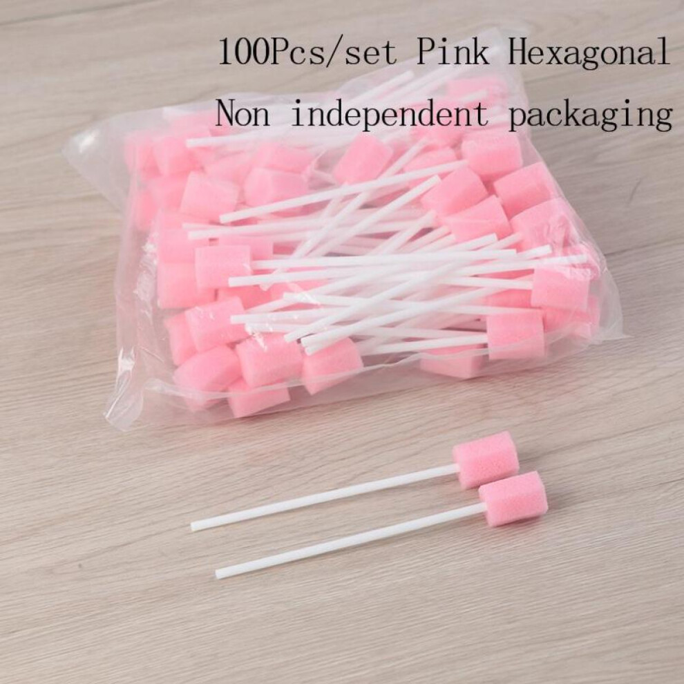 (pink) 100pcs Disposable Oral Care Sponge Swab Tooth Cleaning Mouth Swabs With Stick Sponge Head Cleaning Cleaner Swab