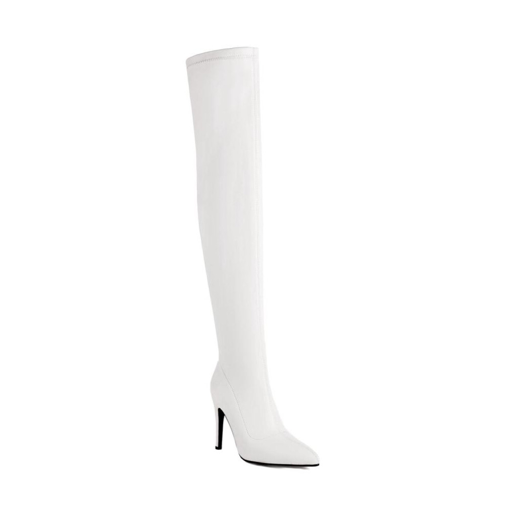 (white, 39) Krazing Pot PU Autumn Winter Shoes Stiletto High Heels Super Size Sexy Stovepipe Boots Pointed Toe Keep Warm Slip on Over-the-knee Boots