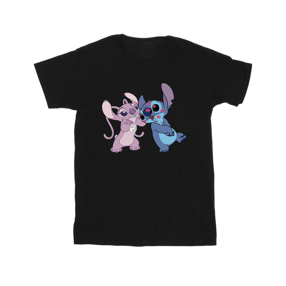 (5-6 Years, Black) Disney Girls Lilo & Stitch Kisses Cotton T-Shirt