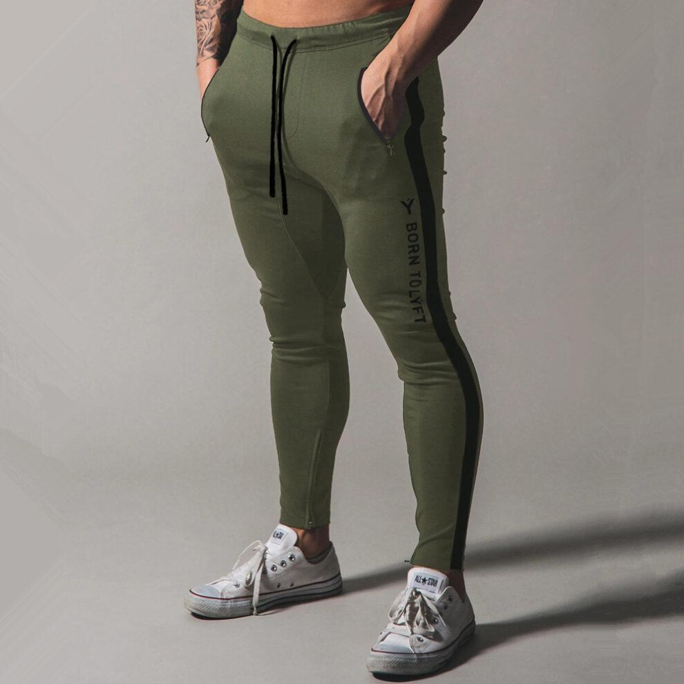 (army green, M) Men Jogger Pants Gym Fitness Cotton Sweatpants Running Sports Training Skinny Trousers Track Pants