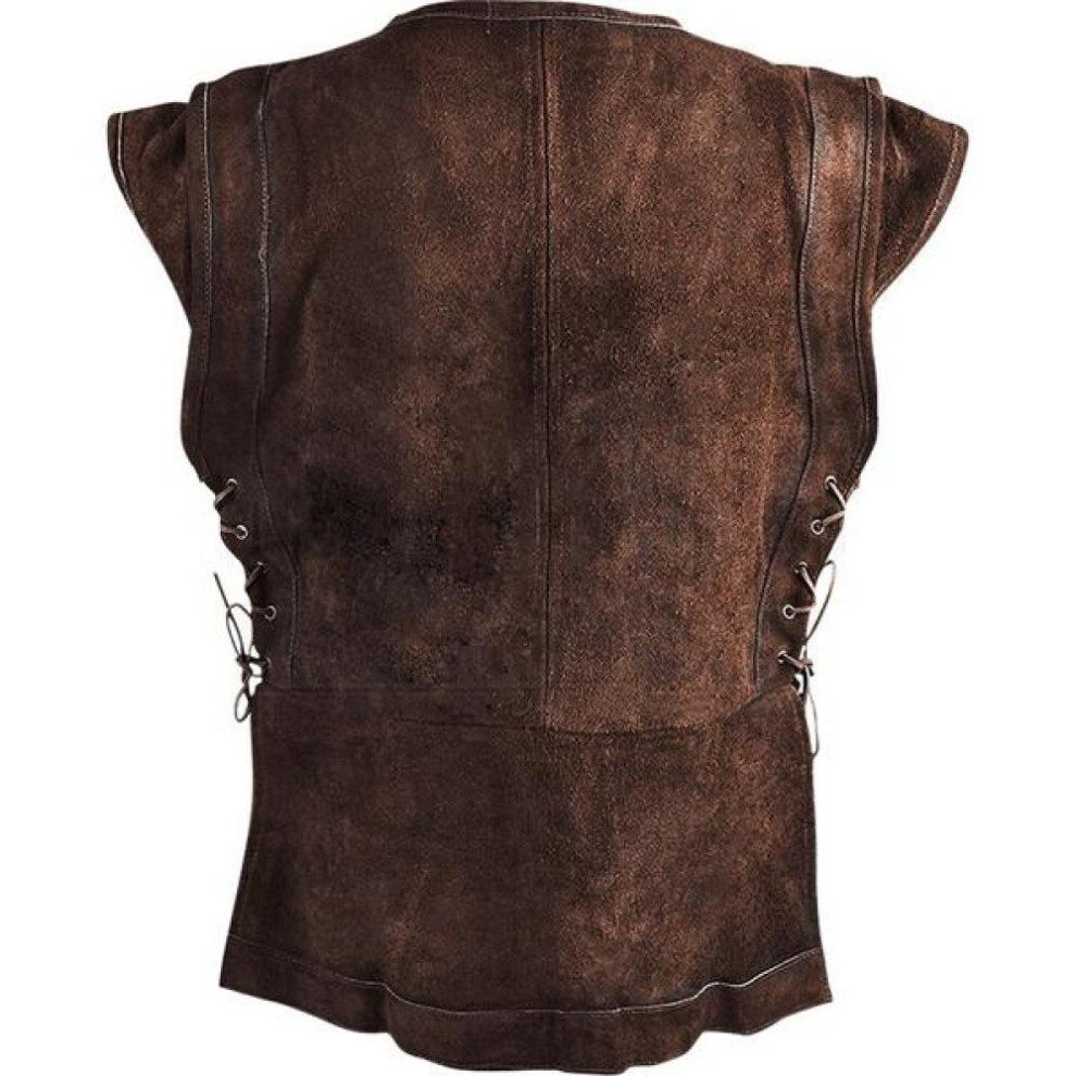 (brown, S) Leather Jacket Men Men&apos;s Vintage Medieval Samurai Suede Jerkin Sleeveless Vest Knight Cosplay Leather Armored Pirate Jacket
