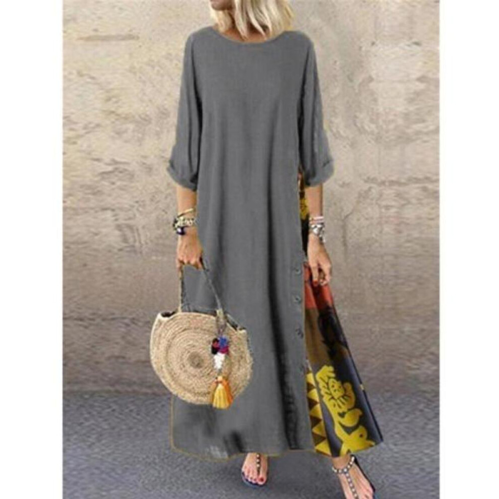 (grey, M) Women&apos;s Fashion Casual Loose Big Swing Half Sleeve Long Dress Floral Holiday Maxi Dress Plus Size Vestidos Longos Robe