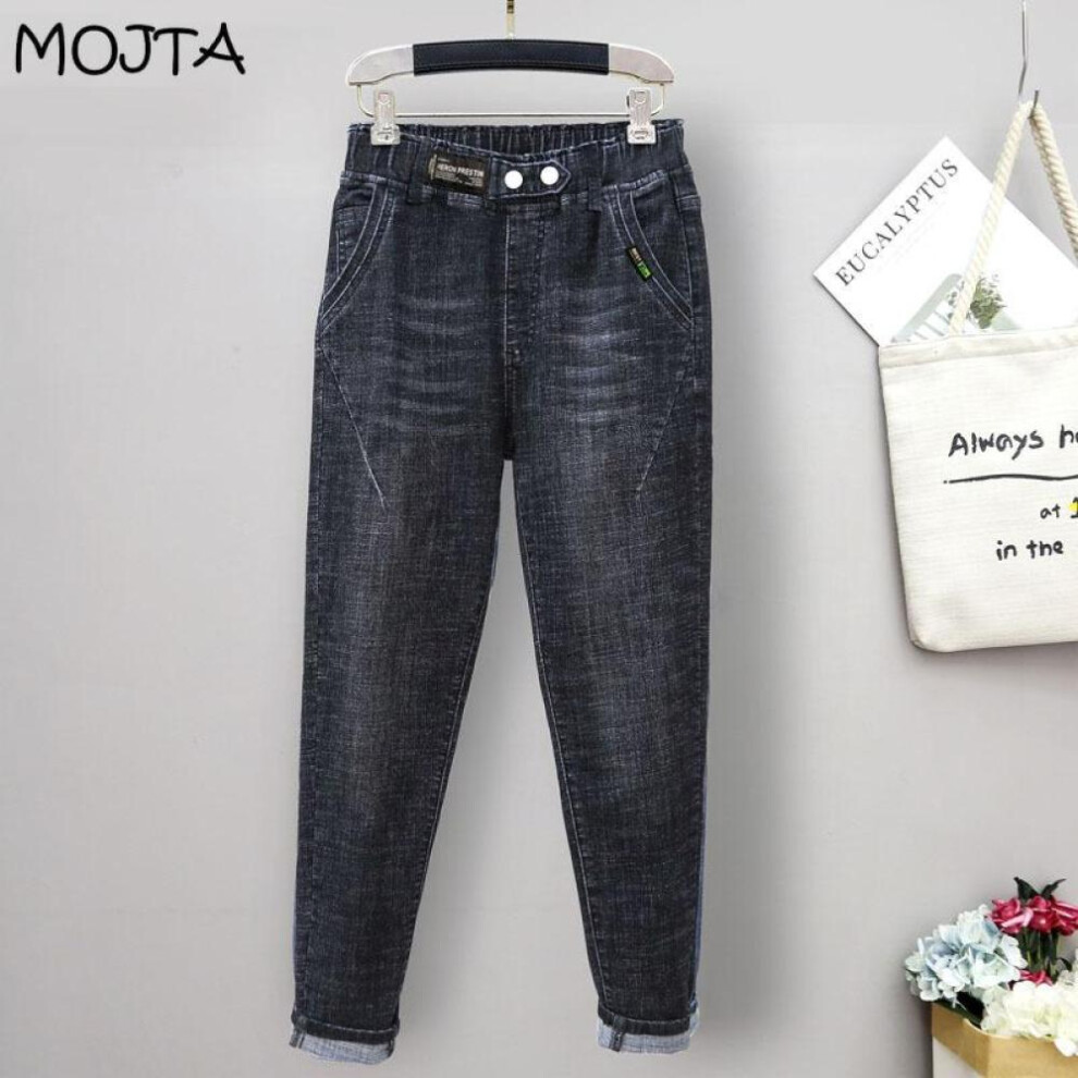 (black, L) Women High Waist Slim Fit Ladies Jeans Casual Elasticity Denim Harem Pants Oversized Trousers Streetwear Cropped Pants Plus Size